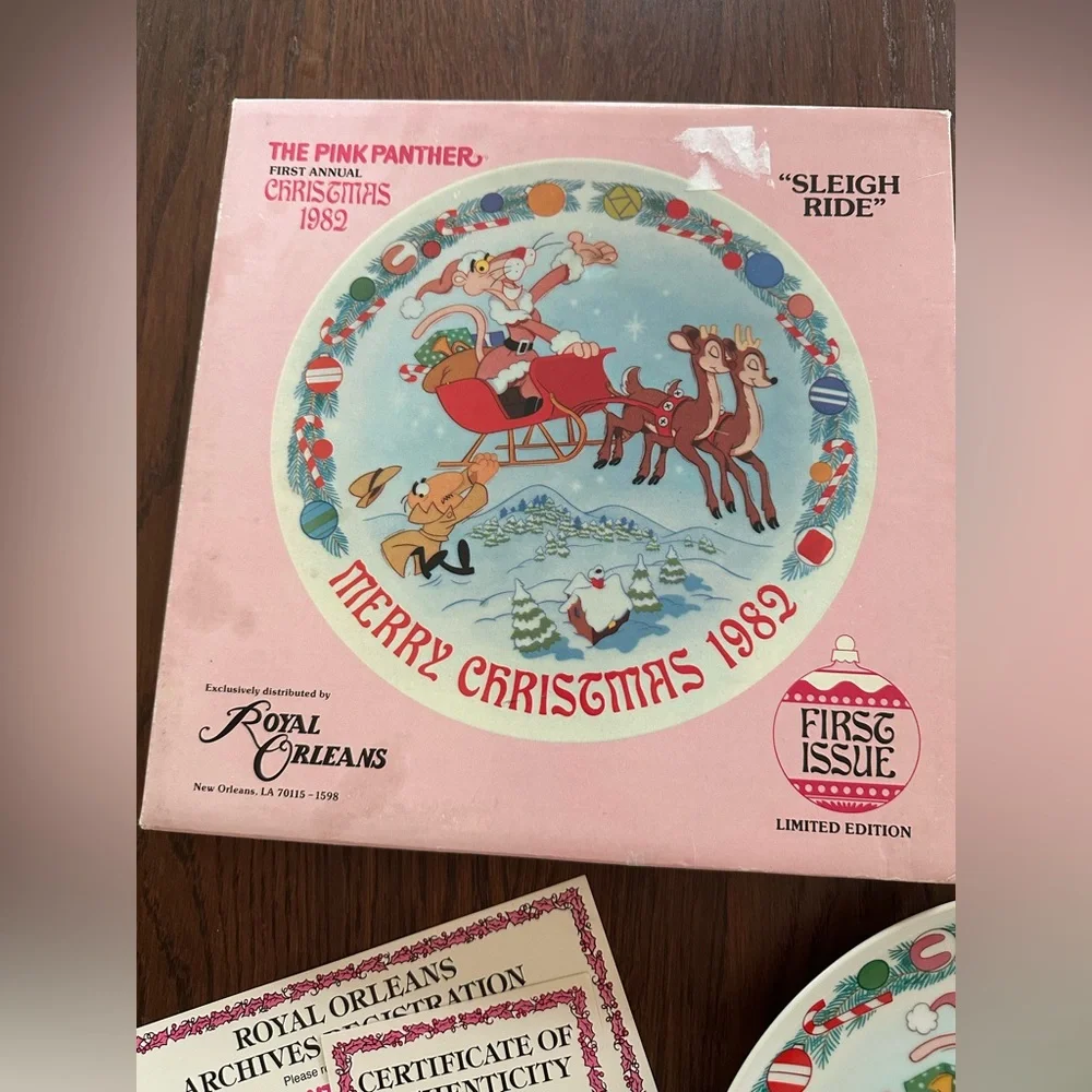 Royal Orleans Limited Edit Merry Christmas 1982 Pink Panther Sleigh Ride 1st Ann